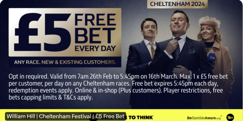 William Hill no deposit £5 Cheltenham offer